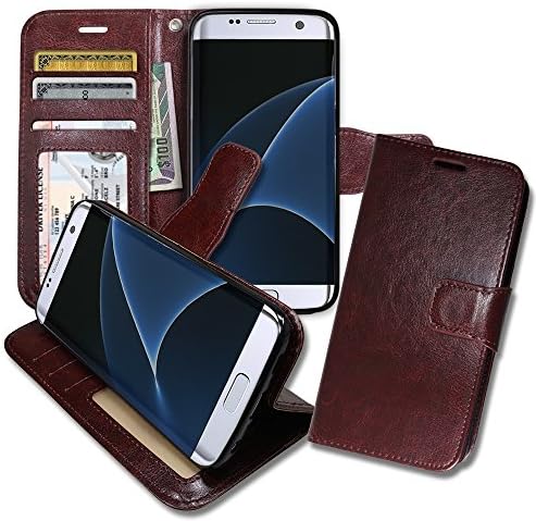 S7 Edge [ Wallet ] Case, Samsung S 7 Edge Soft Leather Flip Cover with [ Foldable Stand ] Pockets for ID, Credit Cards, Kickstand Features (Brown)
