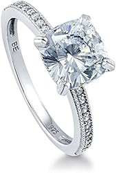 BERRICLE Sterling Silver 2.15 ct.tw Cushion Cubic Zirconia CZ Solitaire Engagement Wedding Ring
