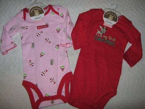 Carter's My First Christmas Long Sleeve Body Suit, Set of 2, (0-3 Months)