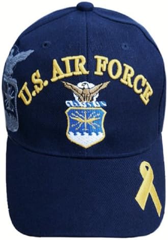 U.S. Air Force Baseball Cap Navy Blue Hat Yellow Ribbon Support the Troops USAF Eagle