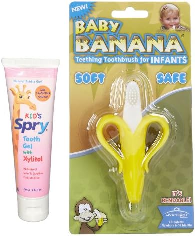 Baby Banana Brush Toothbrush and Toothpaste Gel, Infant Spry Kids Safe