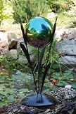 Outdoor Living : Aqua Stainless Steel Gazing Globe with Cattails Wrought Iron Stand (12 inch)
