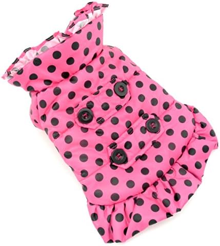 ESINGYO Pet Puppy Apparel Small Dog Cat Clothes Warm Fleece Lining Hoodie Trench Coat Girl Jacket Polka Dot Pink S