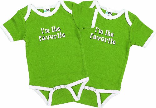 Urban Smalls I'M The Favorite Twin Set Of 2 Short Sleeve Bootysuit, Dark Lime, 6-12 Months