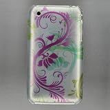 Premium Designer Hard Crystal Snap-on Case for Apple iPhone 3G, 3GS 3G-S - Cool Silver Hot Pink Flower Floral Print