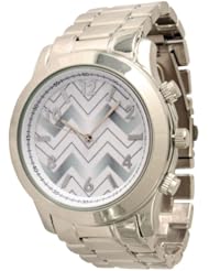 Ladies Geneva Boyfriend Chevron Style Link Watch - Silver