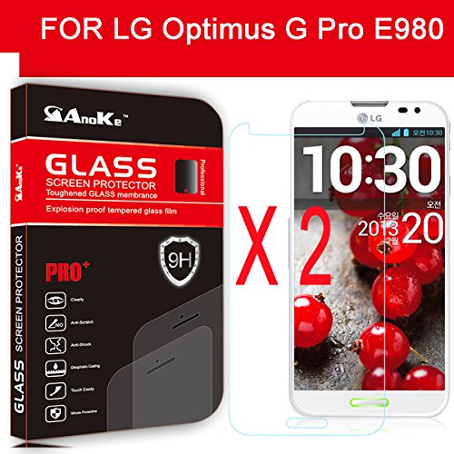 LG Optimus G Pro E980 Screen Protector, [2 Pack] AnoKe Tempered Glass Screen Protector For LG Optimus G Pro E980 F240 E985 ,(0.3mm 9H Hardness)[Lifetime Warranty] Glass - 2-Pack