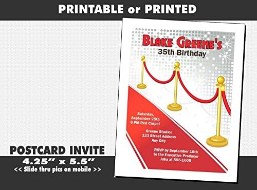Hollywood Red Carpet Birthday Party Invitation, Printable or Printed Option