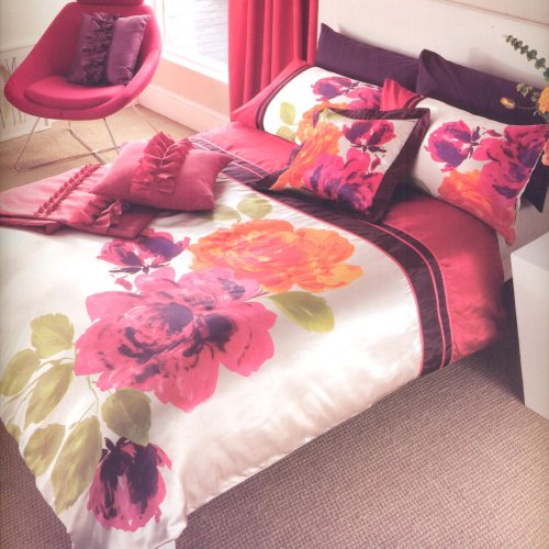 Catherine Lansfield Bloomtastic Orange & Pink Flower Satin Single Duvet Quilt Cover