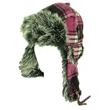 Faux Fur Plaid Stripe Wool Winter Trooper Ski Hat Pink