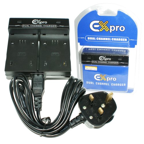 Ex-Pro® Panasonic DMW-BCH7E, DMWBCH7E, BCH7E, DMW BCH7E - Dual (Twin) Battery Fast Charge Digital Camera Charger for Panasonic Lumix DMC-FP1, DMCFP1, DMC-FP2, DMCFP2, DMC-FP3, DMCFP3, DMC-FT10, DMCFT10, DMC-TS10, DMCTS10