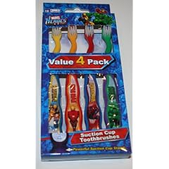 MARVEL HEROES 4 Kinder Zahnb�rsten mit Saugnapf zum Hinstellen (Spiederman, Hulk, Wolverine, Iron Man) weiche Borsten aus USA