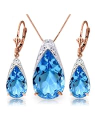 14k Yellow Gold Blue Topaz Drop Necklace and Earrings Set