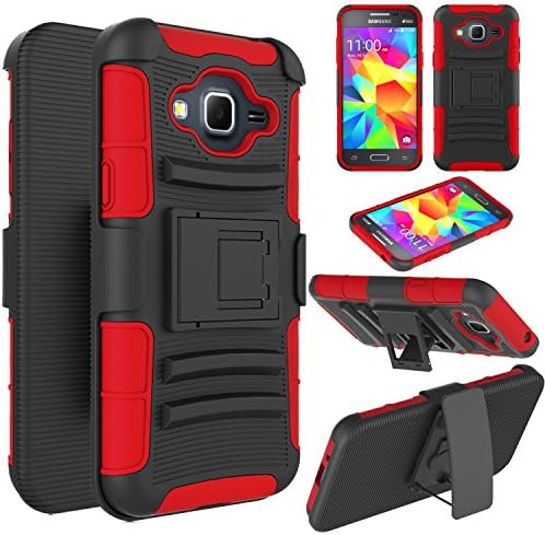 Galaxy J3 Case,Galaxy Amp Prime Case, Express Prime Case, Heng Tech (TM) Heavy Duty Full-body Rugged Holster Armor Case Cover with Belt Swivel Clip and Kickstand (Red )