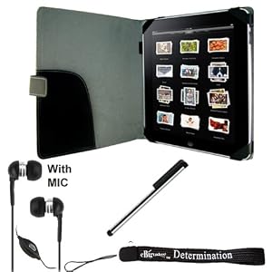 Premium high quality Durable Hard Leather Case for Apple iPad 3G tablet / Wifi model 16GB, 32GB, 64GB. Apple iPad Accessories+ Includes a 4-inch eBigValue (TM) Determination Hand Strap + Premium Quality Metal Stylus Styli for Apple iPad + Luxurious In Ear Headphones with Mic (Black)