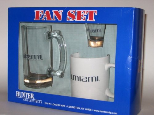 MIAMI HURRICANES 3 Piece Team Logo COFFEE MUG / SHOT GLASS / Glass BEER MUG Set