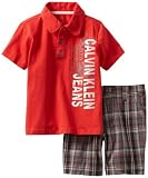 Calvin Klein Boys 2-7 Polo Shirt With Plaided Short