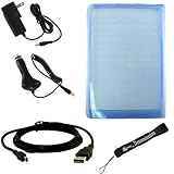 Silicone Skin Cover Case, USB 2in1 Data Cable, Car Charger, and Wall Charger with 4-Inch eBigValue TM Determination Hand Strap for the Sony Reader eBook Touch Edition PRS-600