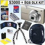 Nikon Coolpix S3000 12 MP Digital Camera (Silver) + 8GB Deluxe Accessory Kit
