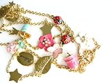 Disney Couture Gold Plated Multicolored Charms Necklace Tinkerbell, Ladiesbug, flowers with...