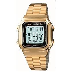 Casio Men's A178WGA-1A Gold Stainless-Steel Quartz Watch with Grey Dial