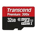 Transcend 32GB MicroSDHC Class10 UHS-1 Memory Card with Adapter 45 MB/s (TS32GUSDU1E)