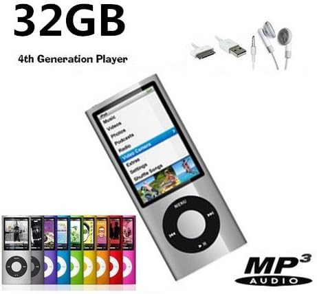 32gb Silver Slim 1.8" 4th LCD Mp3 Mp4 Player Fm Radio Video Player with Accessories