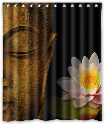 Special Design Buddha and Lotus Flower Pattern Waterproof Bathroom Shower Curtain 100% Polyester Fabric ,Bathroom decor 60-Inch by 72-Inch