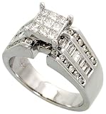 14k White Gold Ring, 3/8 (9mm) wide, w/ 1.26 Carats Round, Baguette & Invisible Diamonds
