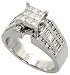14k White Gold Ring, 3/8 (9mm) wide, w/ 1.26 Carats Round, Baguette & Invisible Diamonds