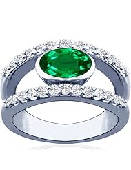 Platinum Oval Cut Emerald Ring With Sidestones