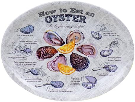 Oval Melamine Dinner Plates With How To Eat Oysters Illustrated Diagram, Set of 4