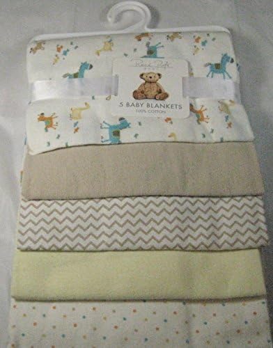 Rene Rolfe 5 Pk.Soft Flannel Baby Boys Receiving Blankets 100% Cotton Beige