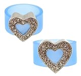 Ring - R56 - Silicone Ring with Heart Shape Crystal Charm - Size 7 (18mm) ~ Blue