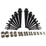 36 Piece Ear Taper Stretching Kit & Double Flare Stainless Tunnel Set - 18pc Black Acrylic Ear Taper Stretching Kit 14g-00g & 18pc 316L Stainless Tunnels Plug Kit 14g-00g Ear Expander Set
