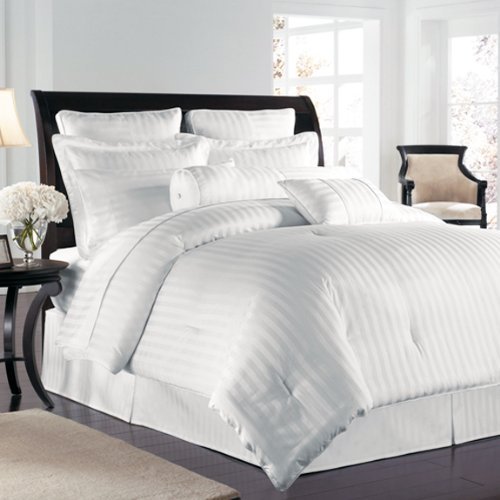 MARRIKAS REVERSIBLE 500TC Egyptian Cotton Comforter WHITE STRIPE KING