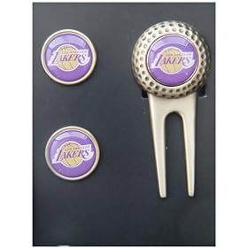 Los Angeles Lakers Divot Tool Golf Ball (2) Marker Set by