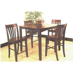 5pc Wood Counter Height Dining Table and 4 Bar Stool Chair Set by