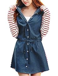 Cotton/Denim/Polyester Striped Print Long Sleeves Above the Knee  Shirt  Dress