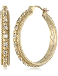 Bronze and Genuine White Topaz Matte Finish Twisted Hoop Earrings (1.24" Diameter)