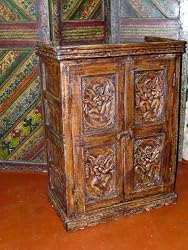 Rare Antique India Hand Carved Teak Jaipur Armoire Cabinet Furniture