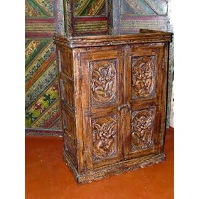 Antique India Hand Carved Teak Jaipur Armoire Cabinet Furniture