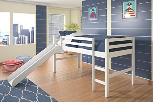 Kid's Twin Low Loft Bed w/ Slide - White