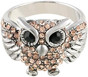 Shuyani 18K White Gold Plated Retro Owl Design Women Crystal Wedding Bands Ring (white-gold-plated-rose-gold, 6.5)