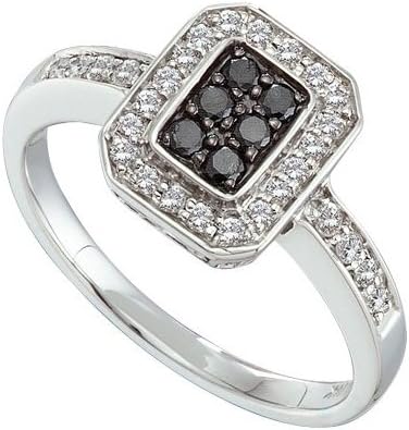 14k White Gold Black Colored Diamond Womens Rectangle Slender Cluster Fine Daily Ring Sizes 1/3 Cttw