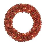 24 Pre-Lit Rich Red Berry Christmas Wreath With Clear Lights #179972