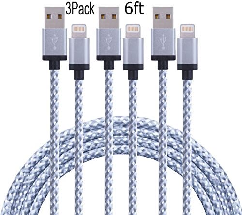 Suplink 3pack 6FT Extra long Cord 8 Pin Lightning to USB Charging Cables for iPhone SE/6/6s/6 plus/6s plus,5c/5s/5,iPad Pro/Air/Mini, iPod Nano/Touch (gray white)