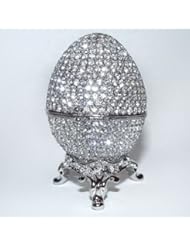 Platinum Faberge Egg Jewelry Ring Box set with Swarovski Crystals, includes R...