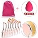 Dolovemk Pro Beauty Makeup Oval Mirror Brushes, Toothbrush Shaped, Eyebrow/Foundation/Powder/BB Cream Brushes Set + Sponge Blender + Pouch Bag