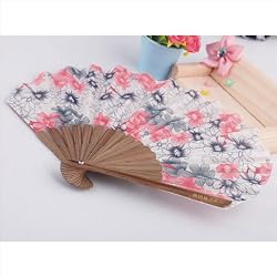 Shell Shape Folding Fan, Cloth Hand Fan - Flower Printed, Gift Idea